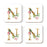 Square Coffee Drink Coasters Gift Set, Lush Bloom Monogram-Set of 4-Andaz Press-N-