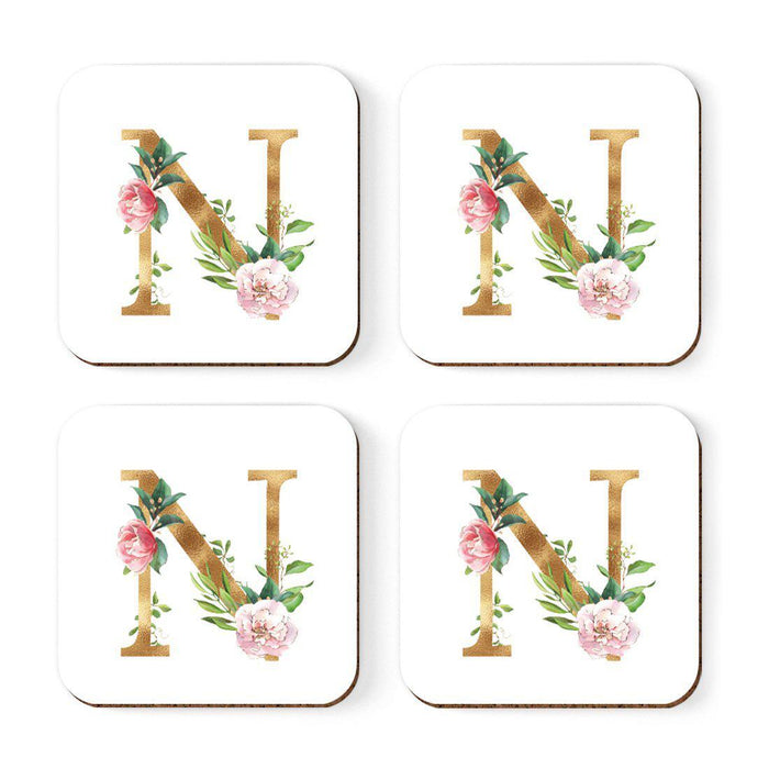 Square Coffee Drink Coasters Gift Set, Lush Bloom Monogram-Set of 4-Andaz Press-N-
