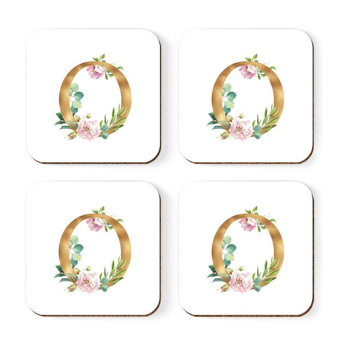 Square Coffee Drink Coasters Gift Set, Lush Bloom Monogram-Set of 4-Andaz Press-O-