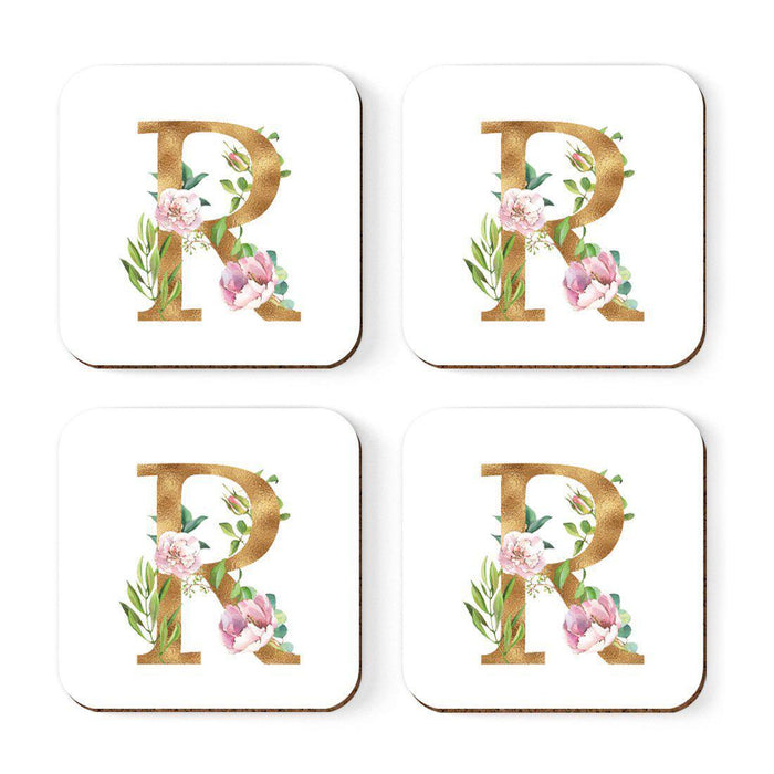 Square Coffee Drink Coasters Gift Set, Lush Bloom Monogram-Set of 4-Andaz Press-R-