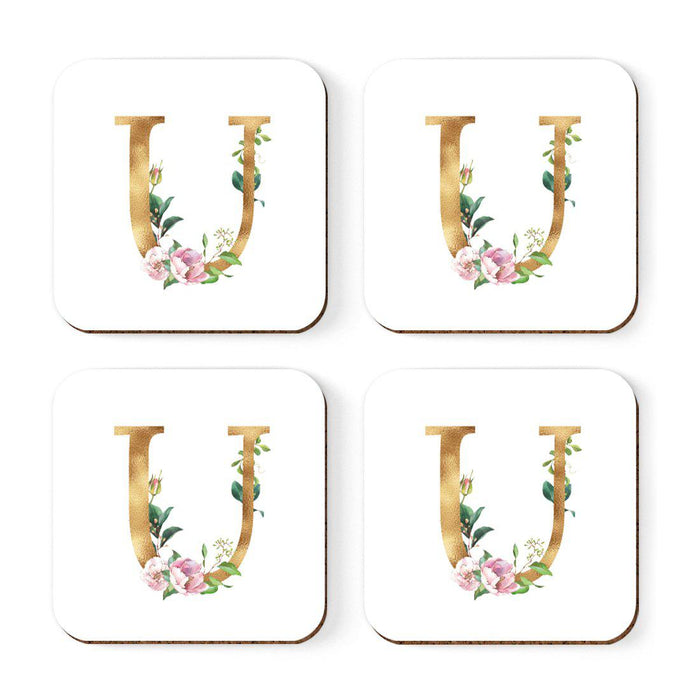Square Coffee Drink Coasters Gift Set, Lush Bloom Monogram-Set of 4-Andaz Press-U-