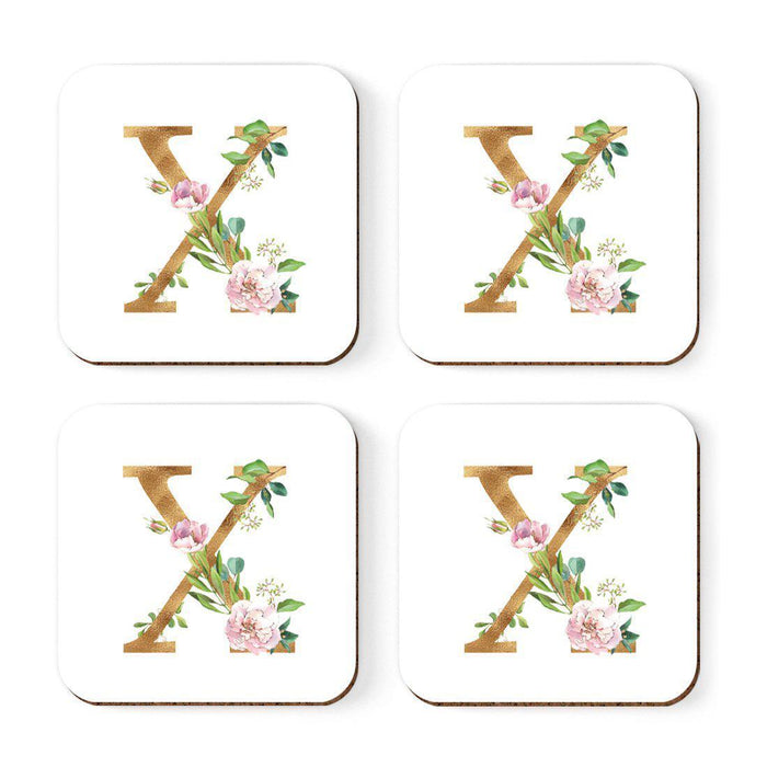 Square Coffee Drink Coasters Gift Set, Lush Bloom Monogram-Set of 4-Andaz Press-X-