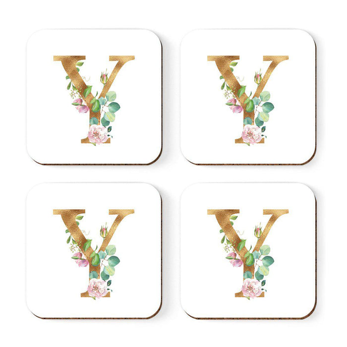Square Coffee Drink Coasters Gift Set, Lush Bloom Monogram-Set of 4-Andaz Press-Y-