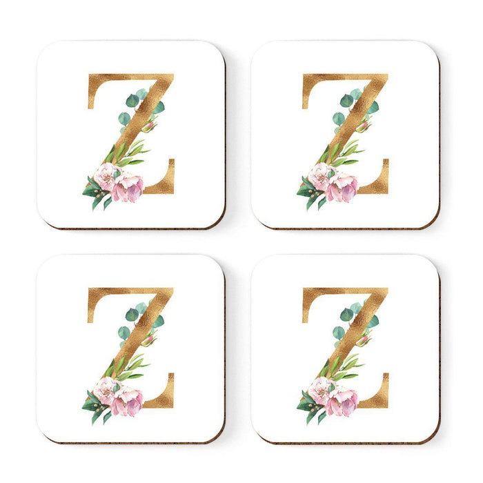 Square Coffee Drink Coasters Gift Set, Lush Bloom Monogram-Set of 4-Andaz Press-Z-