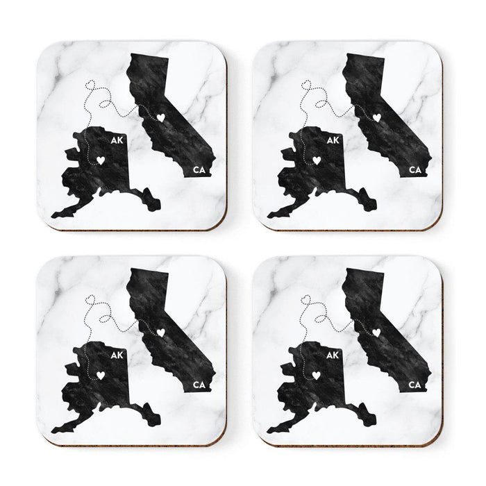Square Coffee Drink Coasters Long Distance Gift, California-Set of 4-Andaz Press-Alaska-