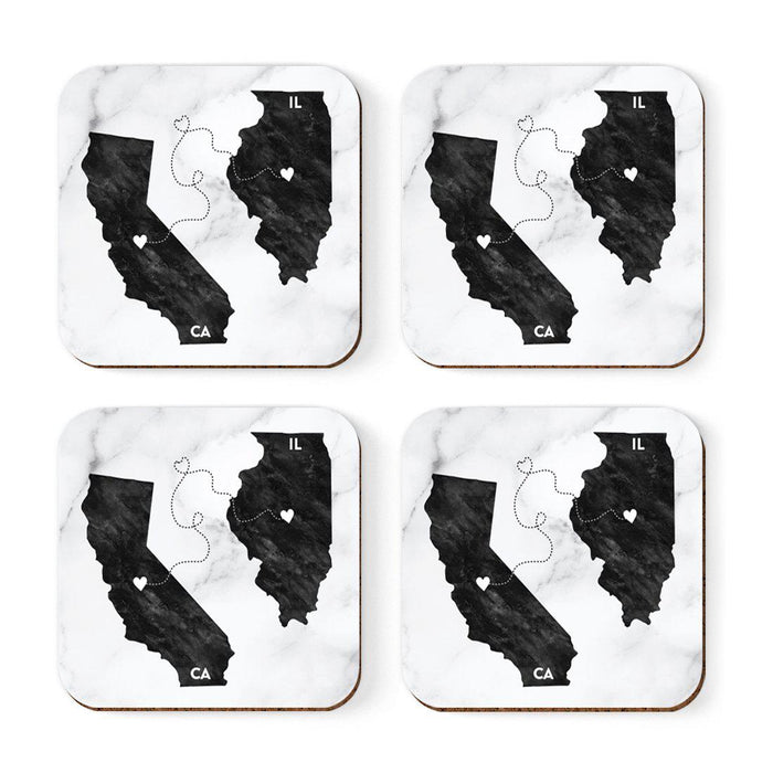 Square Coffee Drink Coasters Long Distance Gift, California-Set of 4-Andaz Press-Illinois-