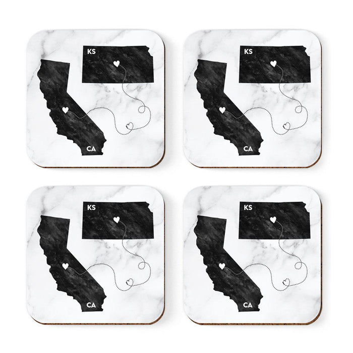 Square Coffee Drink Coasters Long Distance Gift, California-Set of 4-Andaz Press-Kansas-