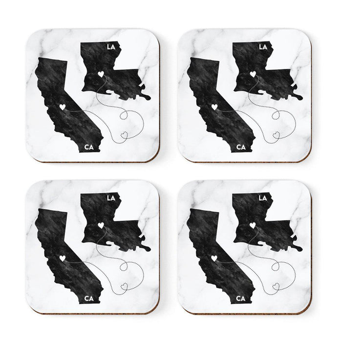 Square Coffee Drink Coasters Long Distance Gift, California-Set of 4-Andaz Press-Louisiana-
