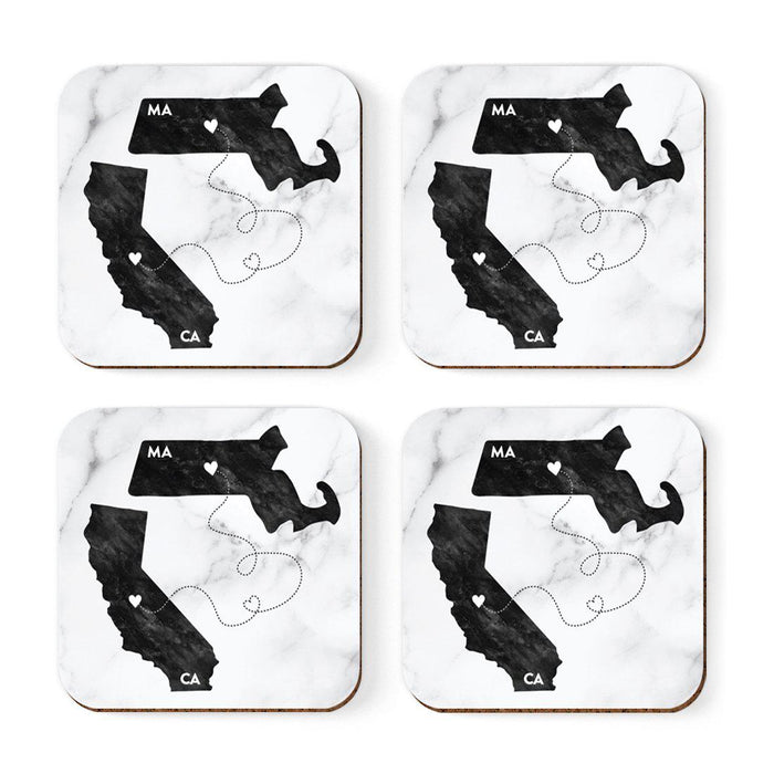 Square Coffee Drink Coasters Long Distance Gift, California-Set of 4-Andaz Press-Massachusetts-