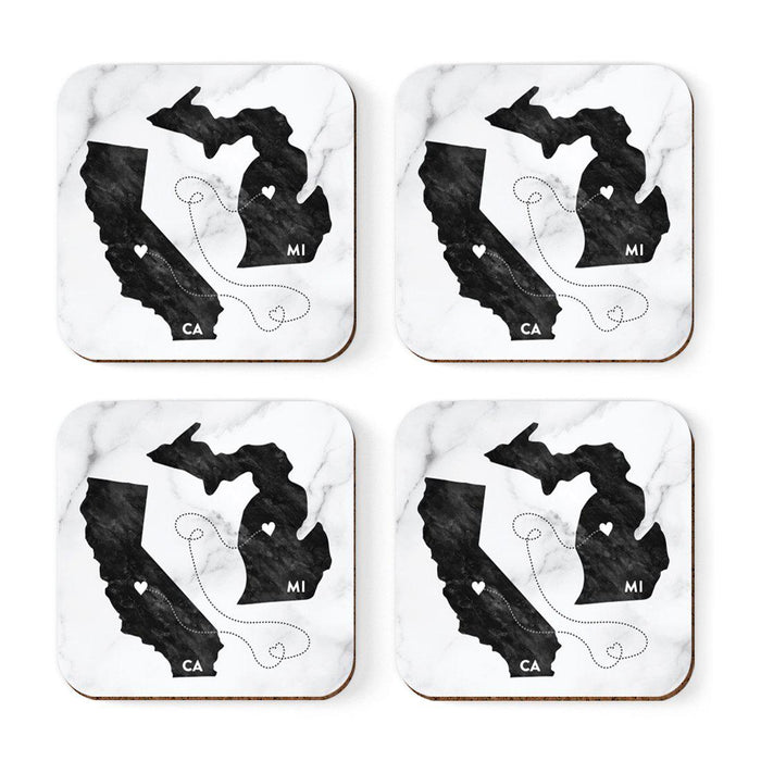 Square Coffee Drink Coasters Long Distance Gift, California-Set of 4-Andaz Press-Michigan-