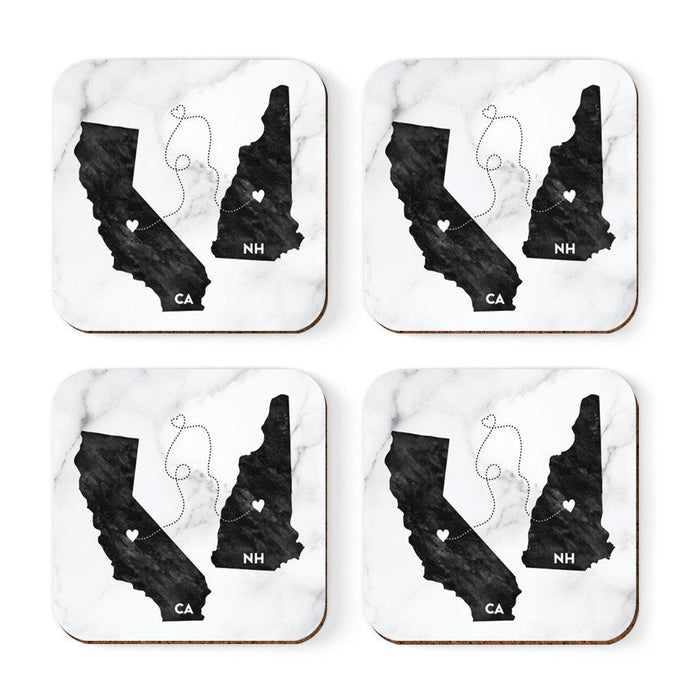 Square Coffee Drink Coasters Long Distance Gift, California-Set of 4-Andaz Press-New Hampshire-