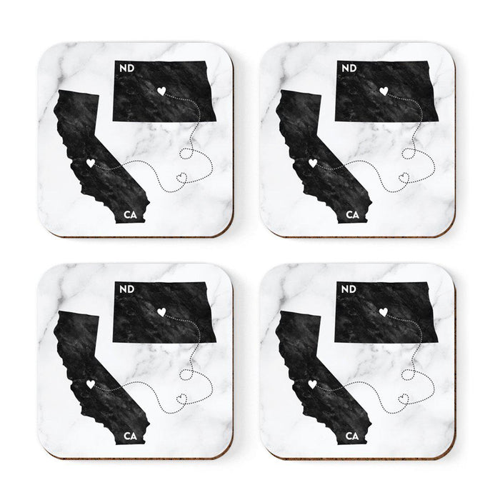 Square Coffee Drink Coasters Long Distance Gift, California-Set of 4-Andaz Press-North Dakota-