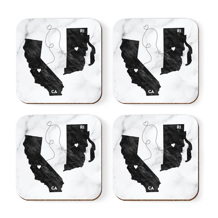 Square Coffee Drink Coasters Long Distance Gift, California-Set of 4-Andaz Press-Rhode Island-