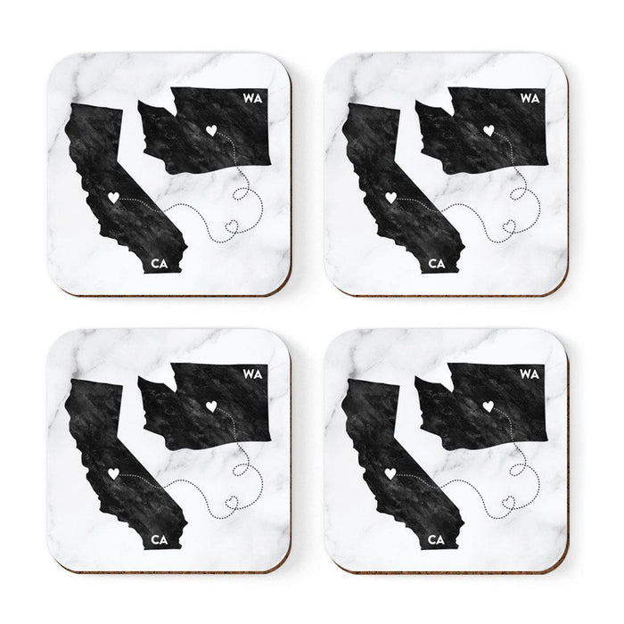 Square Coffee Drink Coasters Long Distance Gift, California-Set of 4-Andaz Press-Washington-