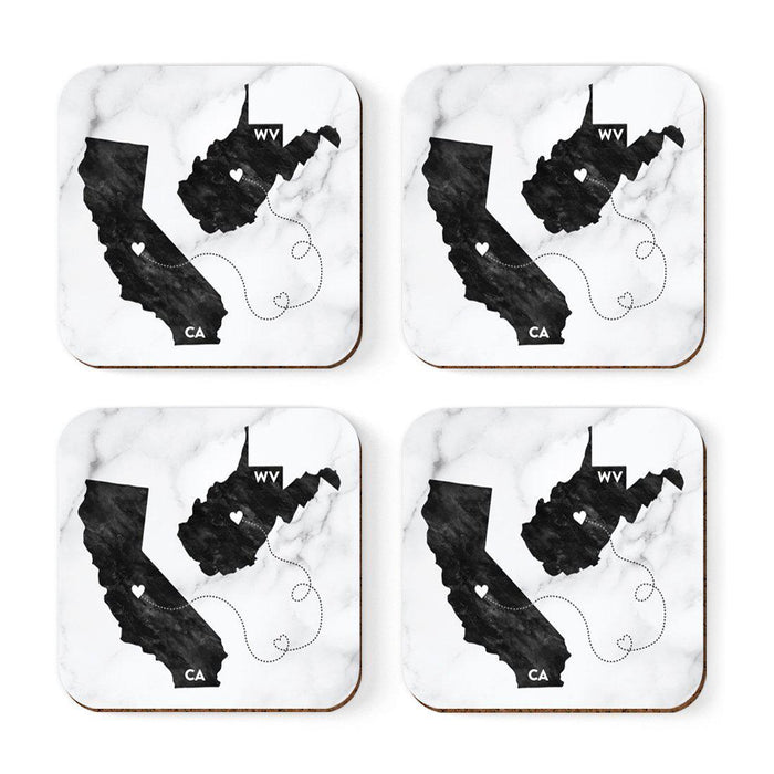 Square Coffee Drink Coasters Long Distance Gift, California-Set of 4-Andaz Press-West Virginia-