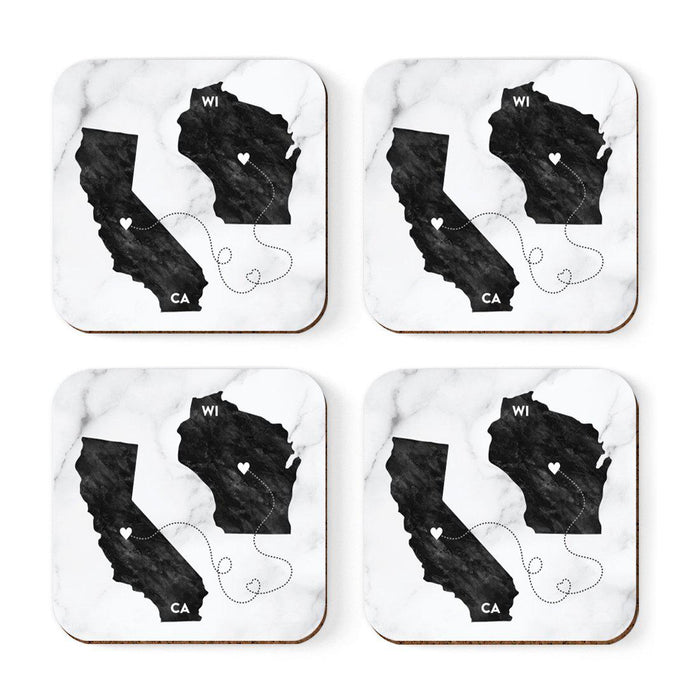 Square Coffee Drink Coasters Long Distance Gift, California-Set of 4-Andaz Press-Wisconsin-