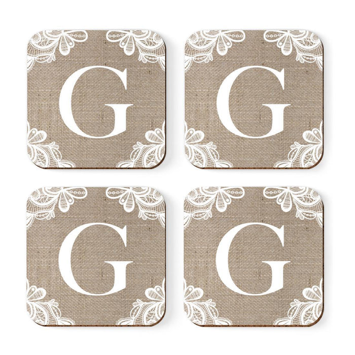 Square Coffee Drink Monogram Coasters Gift Set, Burlap Lace-Set of 4-Andaz Press-A-