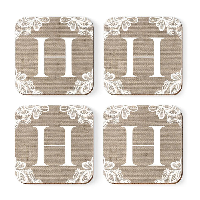Square Coffee Drink Monogram Coasters Gift Set, Burlap Lace-Set of 4-Andaz Press-A-