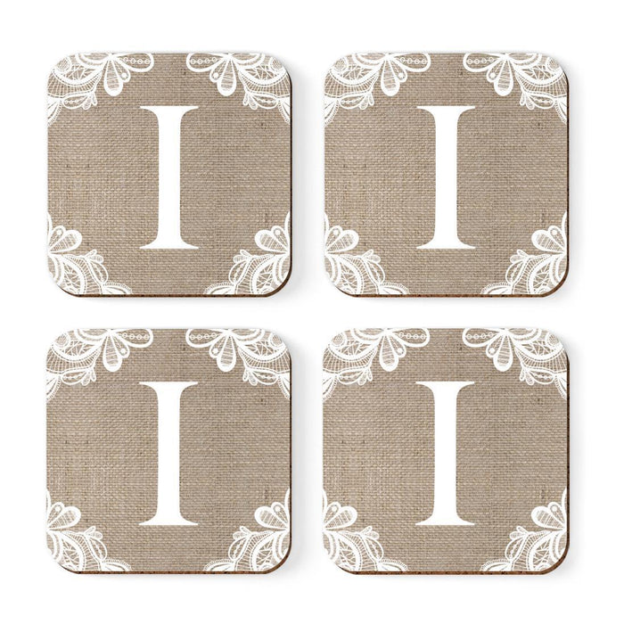 Square Coffee Drink Monogram Coasters Gift Set, Burlap Lace-Set of 4-Andaz Press-A-