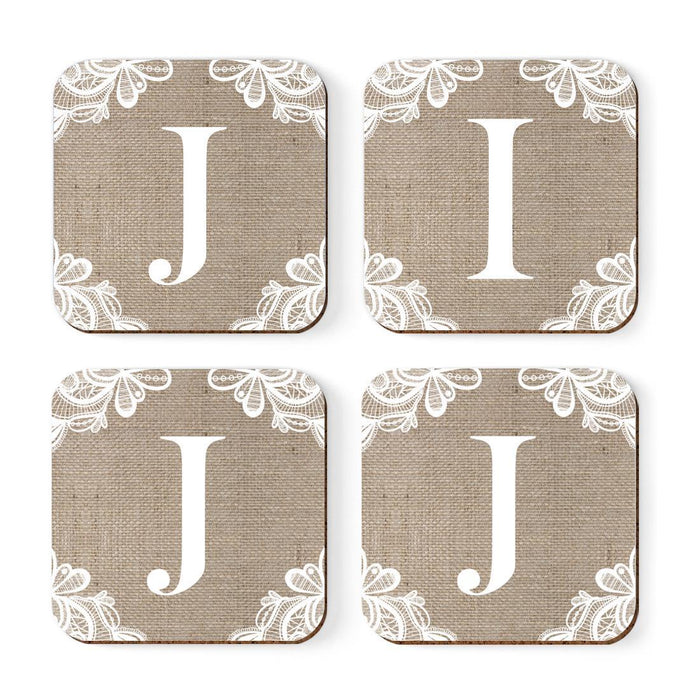 Square Coffee Drink Monogram Coasters Gift Set, Burlap Lace-Set of 4-Andaz Press-A-