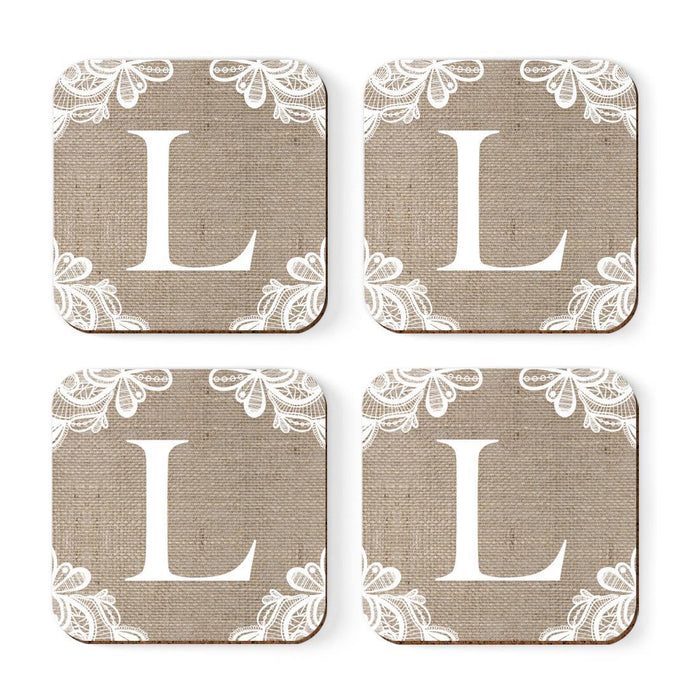 Square Coffee Drink Monogram Coasters Gift Set, Burlap Lace-Set of 4-Andaz Press-A-