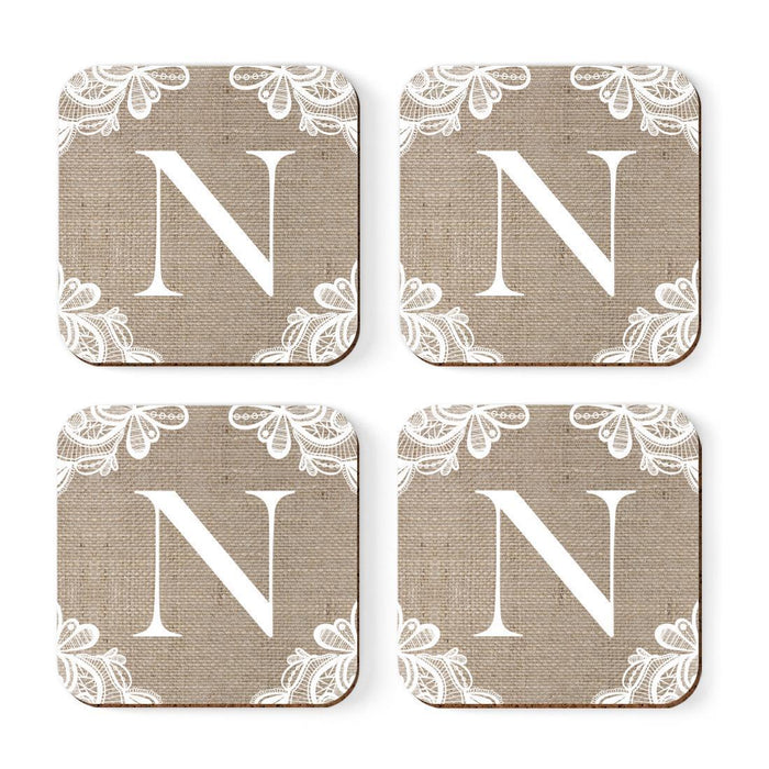 Square Coffee Drink Monogram Coasters Gift Set, Burlap Lace-Set of 4-Andaz Press-A-