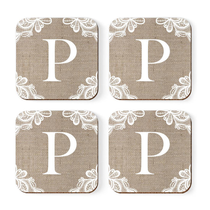 Square Coffee Drink Monogram Coasters Gift Set, Burlap Lace-Set of 4-Andaz Press-A-