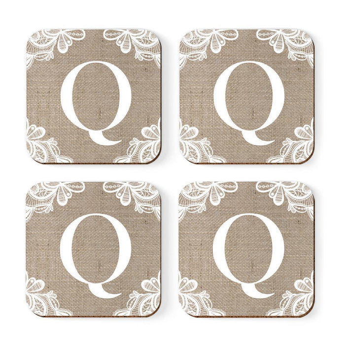 Square Coffee Drink Monogram Coasters Gift Set, Burlap Lace-Set of 4-Andaz Press-A-