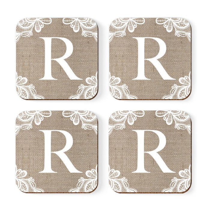 Square Coffee Drink Monogram Coasters Gift Set, Burlap Lace-Set of 4-Andaz Press-A-