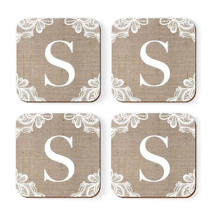 Square Coffee Drink Monogram Coasters Gift Set, Burlap Lace-Set of 4-Andaz Press-A-