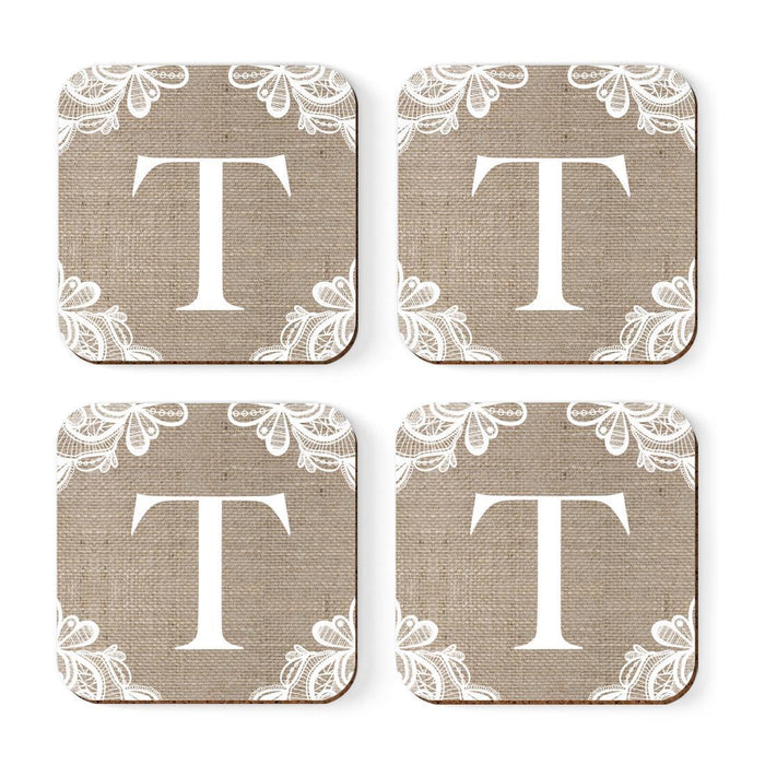 Square Coffee Drink Monogram Coasters Gift Set, Burlap Lace-Set of 4-Andaz Press-A-