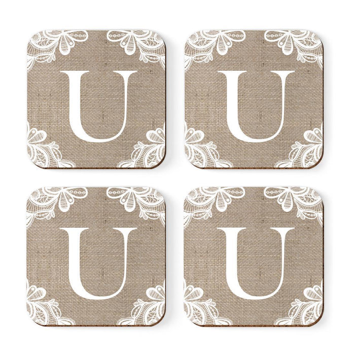 Square Coffee Drink Monogram Coasters Gift Set, Burlap Lace-Set of 4-Andaz Press-A-