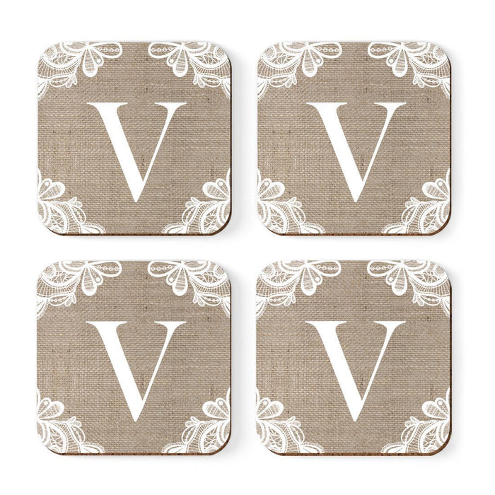 Square Coffee Drink Monogram Coasters Gift Set, Burlap Lace-Set of 4-Andaz Press-A-