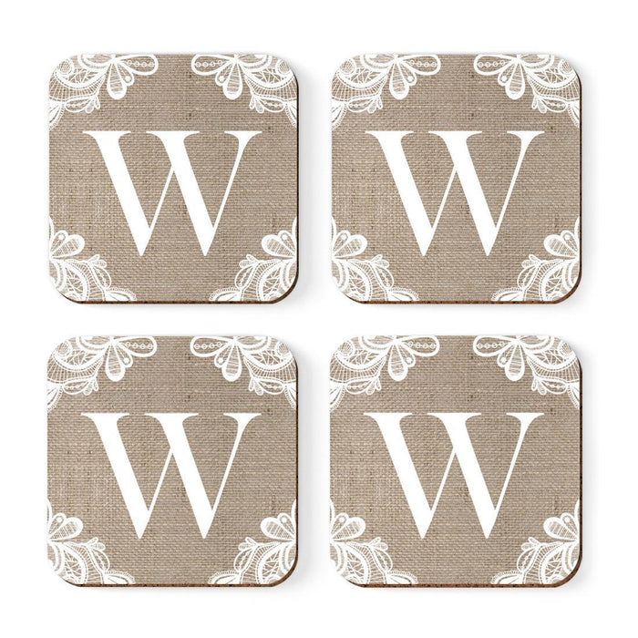 Square Coffee Drink Monogram Coasters Gift Set, Burlap Lace-Set of 4-Andaz Press-A-