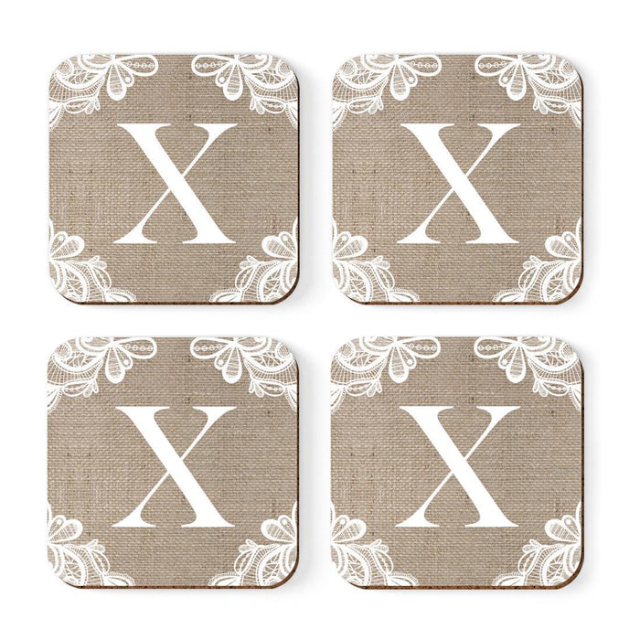 Square Coffee Drink Monogram Coasters Gift Set, Burlap Lace-Set of 4-Andaz Press-A-