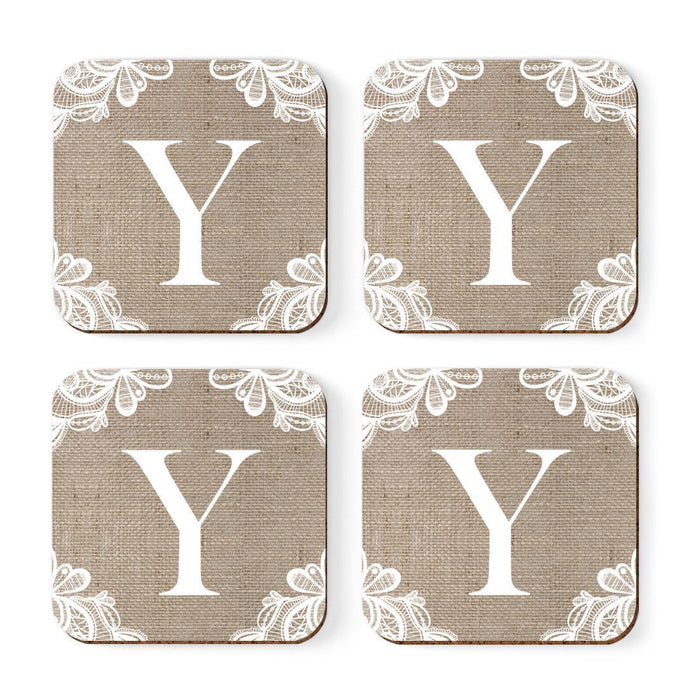 Square Coffee Drink Monogram Coasters Gift Set, Burlap Lace-Set of 4-Andaz Press-A-