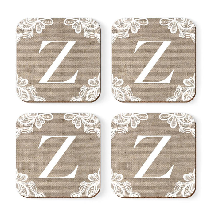 Square Coffee Drink Monogram Coasters Gift Set, Burlap Lace-Set of 4-Andaz Press-A-
