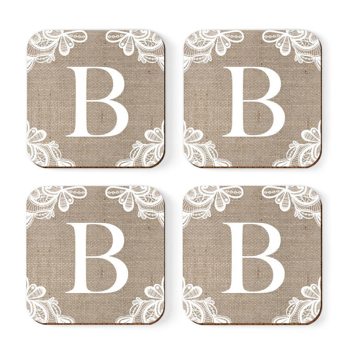 Square Coffee Drink Monogram Coasters Gift Set, Burlap Lace-Set of 4-Andaz Press-A-