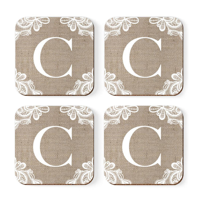 Square Coffee Drink Monogram Coasters Gift Set, Burlap Lace-Set of 4-Andaz Press-A-