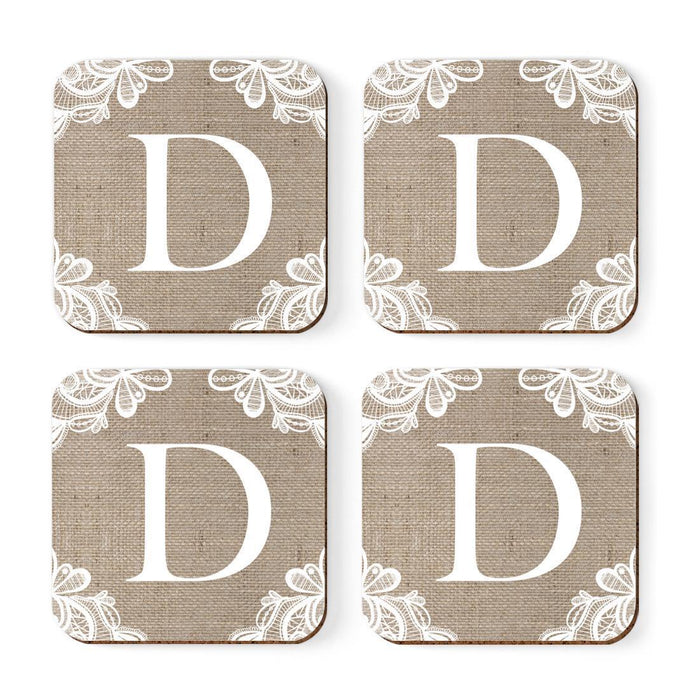 Square Coffee Drink Monogram Coasters Gift Set, Burlap Lace-Set of 4-Andaz Press-A-