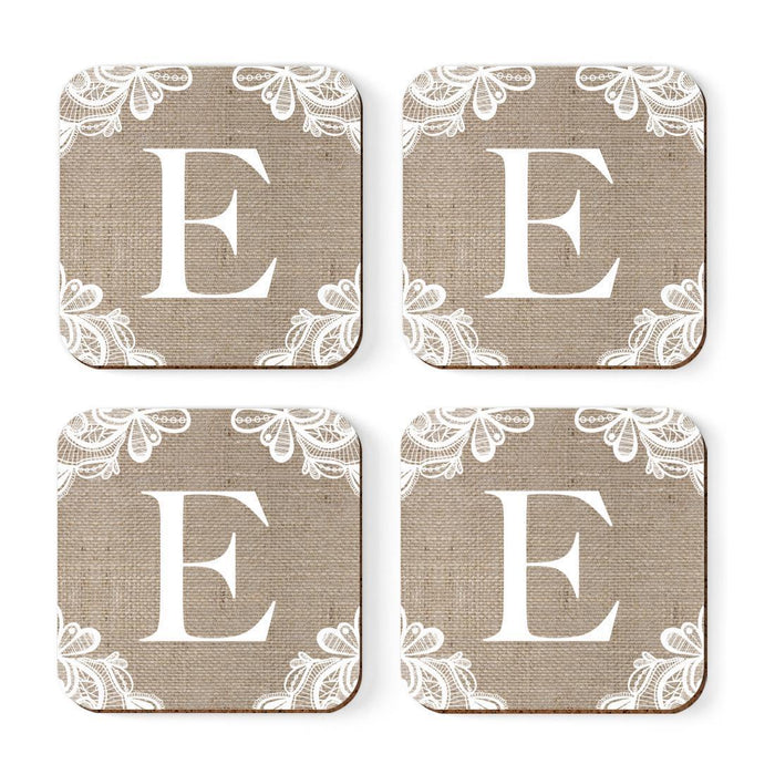 Square Coffee Drink Monogram Coasters Gift Set, Burlap Lace-Set of 4-Andaz Press-A-