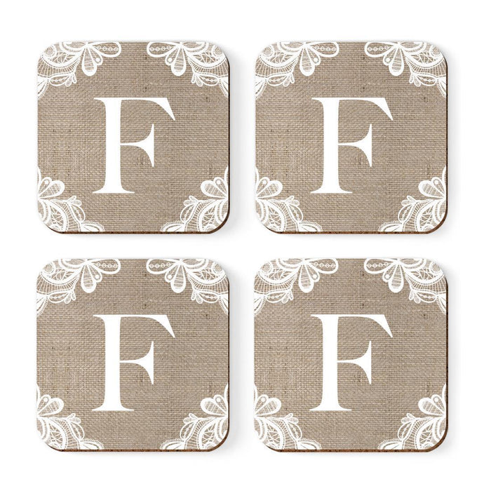 Square Coffee Drink Monogram Coasters Gift Set, Burlap Lace-Set of 4-Andaz Press-A-
