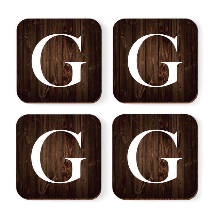 Square Coffee Drink Monogram Coasters Gift Set, Dark Brown Rustic Wood-Set of 4-Andaz Press-A-