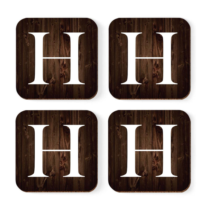 Square Coffee Drink Monogram Coasters Gift Set, Dark Brown Rustic Wood-Set of 4-Andaz Press-A-