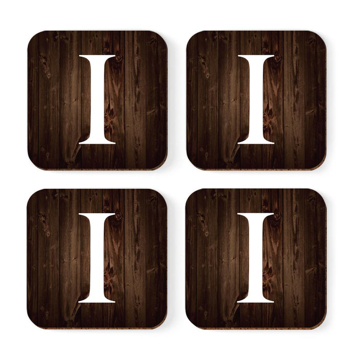 Square Coffee Drink Monogram Coasters Gift Set, Dark Brown Rustic Wood-Set of 4-Andaz Press-A-