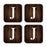 Square Coffee Drink Monogram Coasters Gift Set, Dark Brown Rustic Wood-Set of 4-Andaz Press-A-
