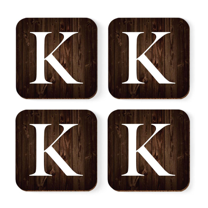 Square Coffee Drink Monogram Coasters Gift Set, Dark Brown Rustic Wood-Set of 4-Andaz Press-A-