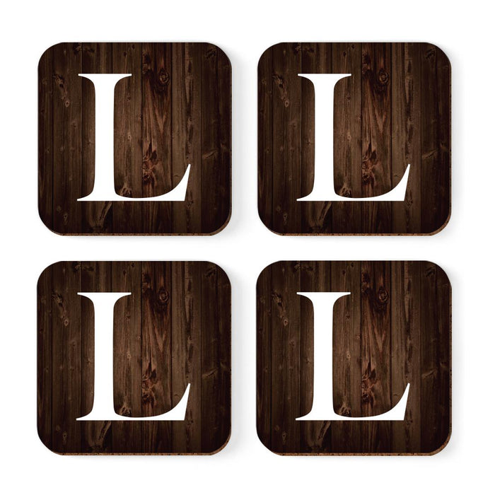 Square Coffee Drink Monogram Coasters Gift Set, Dark Brown Rustic Wood-Set of 4-Andaz Press-A-