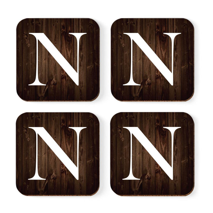 Square Coffee Drink Monogram Coasters Gift Set, Dark Brown Rustic Wood-Set of 4-Andaz Press-A-