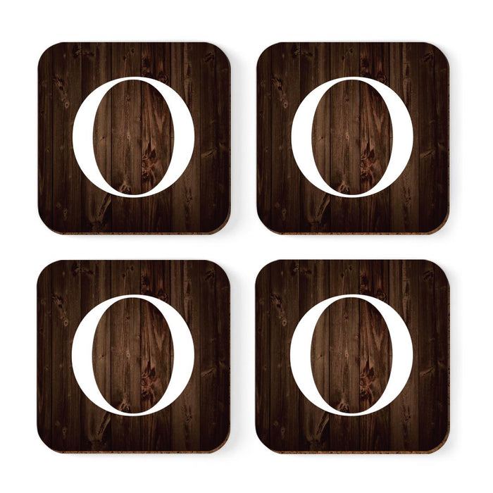 Square Coffee Drink Monogram Coasters Gift Set, Dark Brown Rustic Wood-Set of 4-Andaz Press-A-